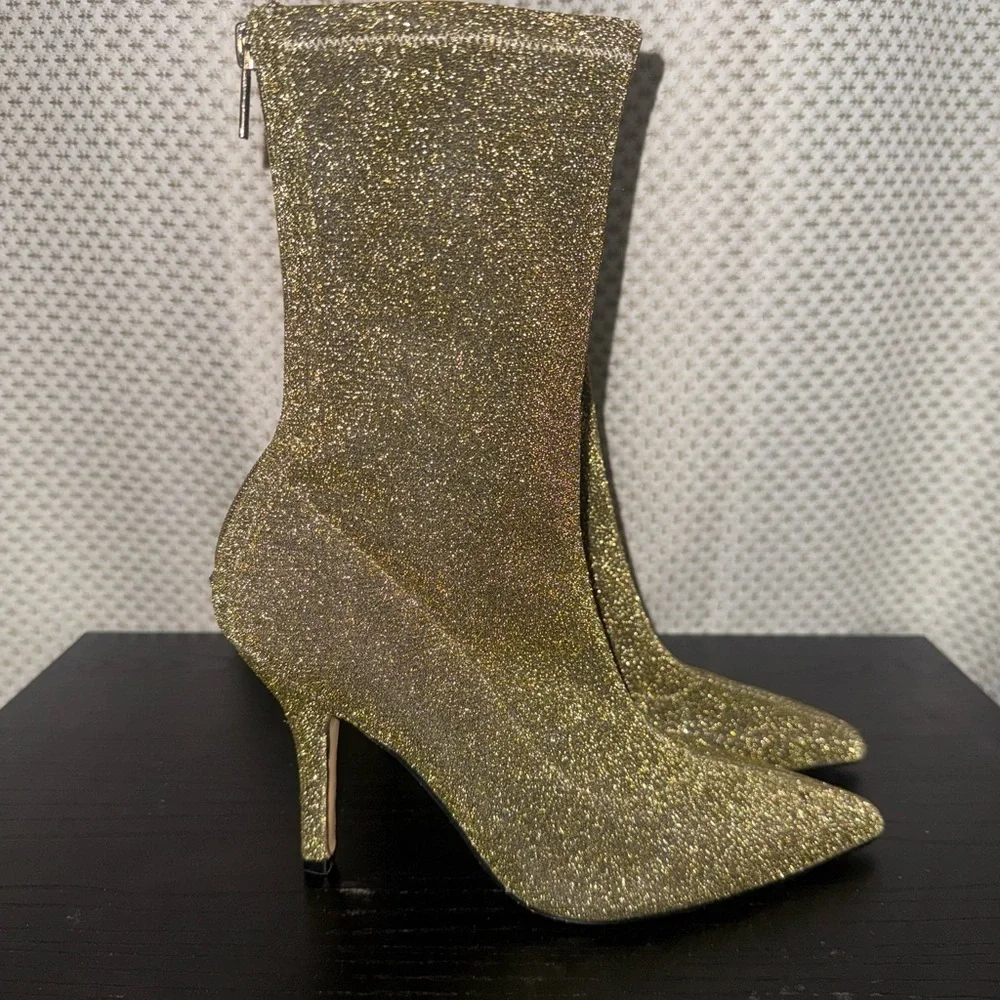 Marc Fisher LTD Breezy gold glitter stretch sock ankle boots - Picture 4 of 8
